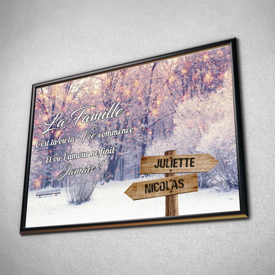 Tableau prénoms - paysage enneigé (famille) Toile Unique.fr