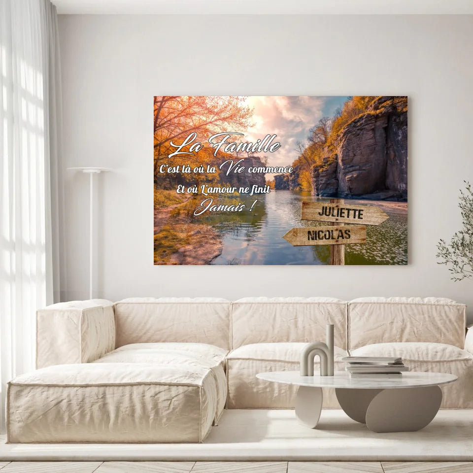 Tableau prénoms - rivière (famille) Toile Unique.fr