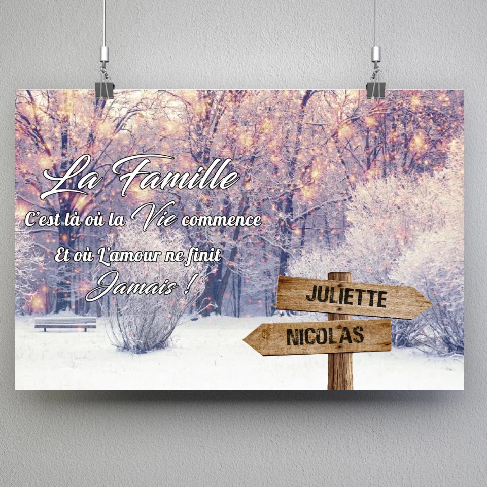Tableau prénoms - paysage enneigé (famille) Toile Unique.fr
