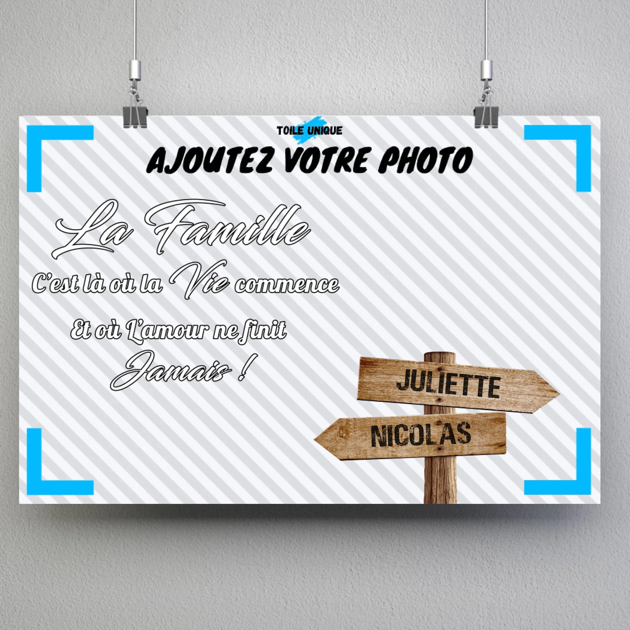 Tableau prénoms -photo personnalisée (famille) Toile Unique.fr