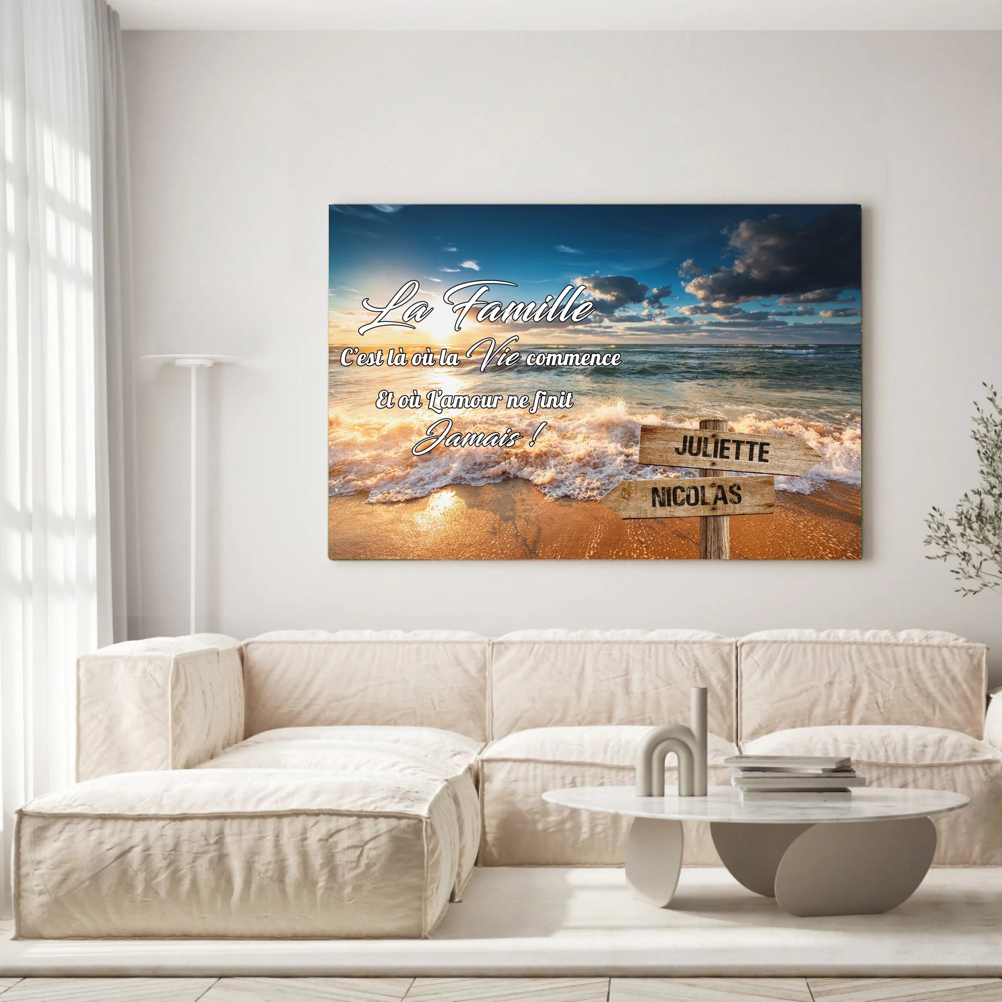 Tableau prénoms plage et coucher de soleil Toile Unique