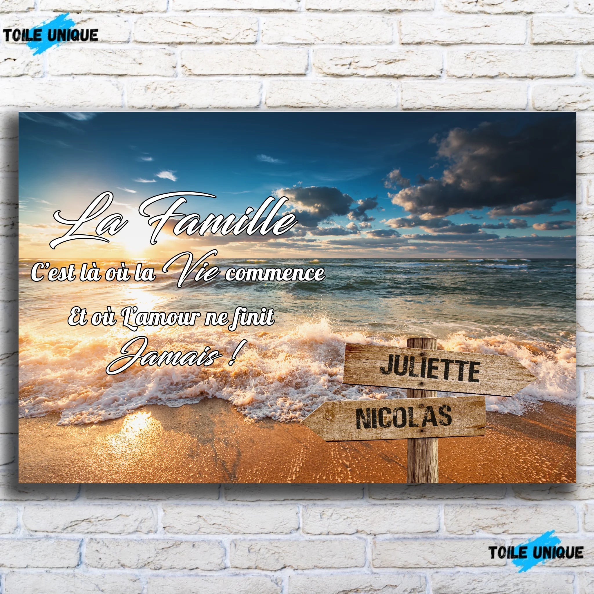 Tableau prénoms plage et coucher de soleil Toile Unique