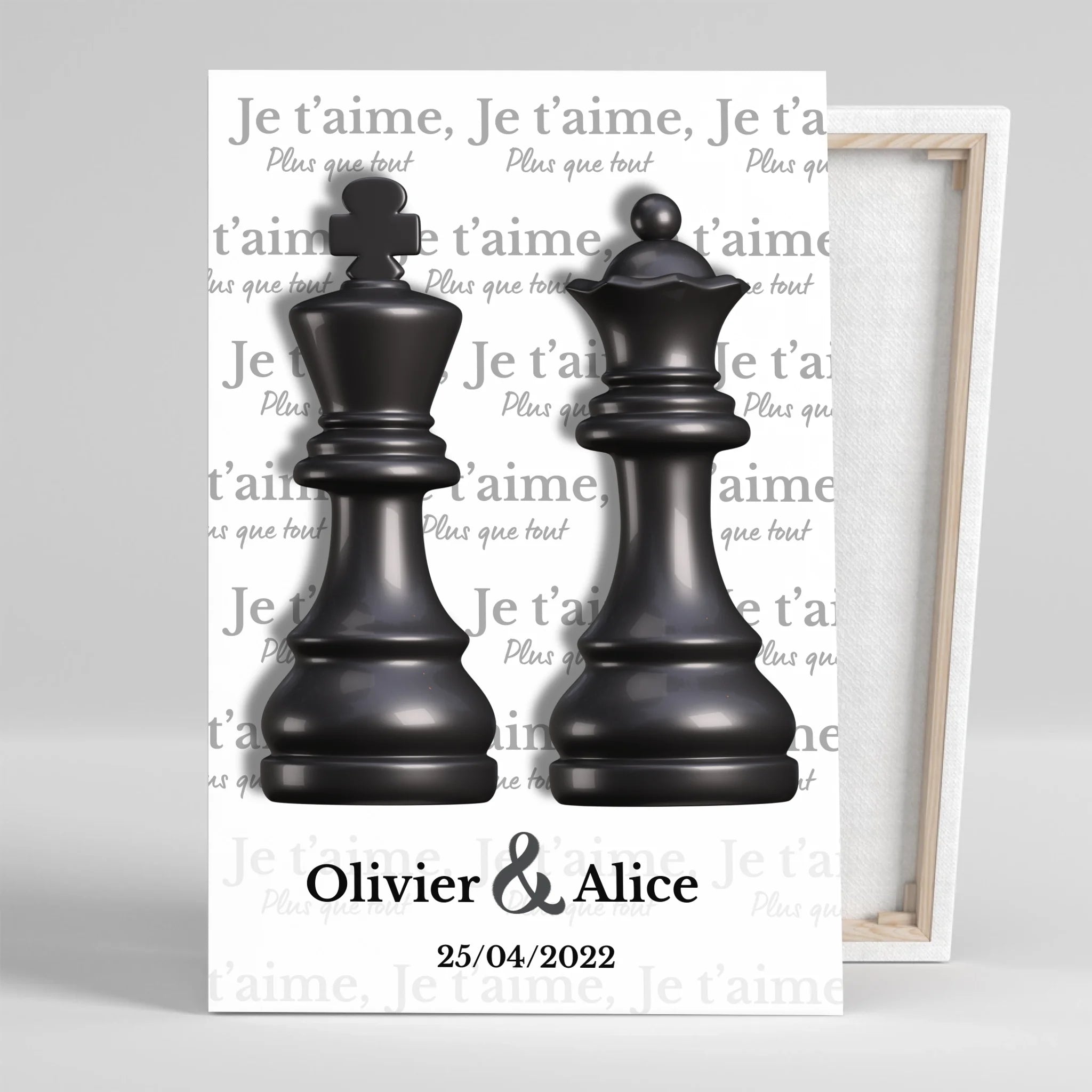Tableau couple Roi et Reine échiquier Toile Unique