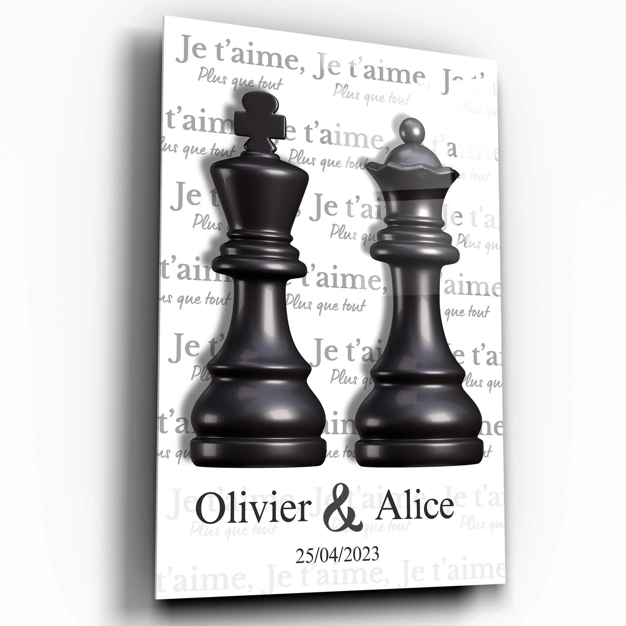 Tableau couple Roi et Reine échiquier Toile Unique