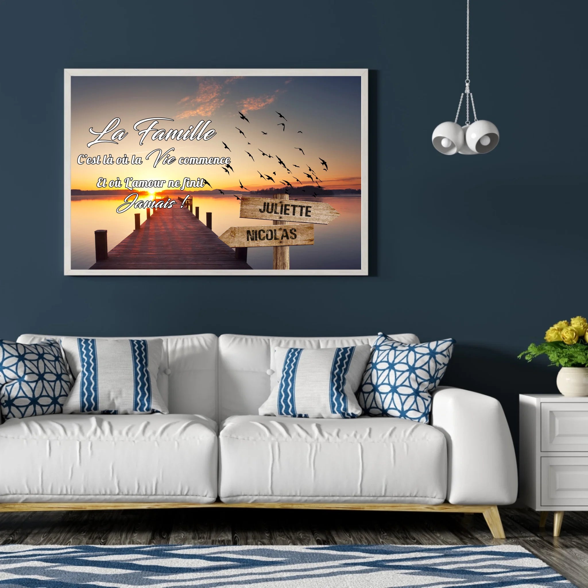 Tableau prénoms - ponton en bois (famille) Toile Unique.fr
