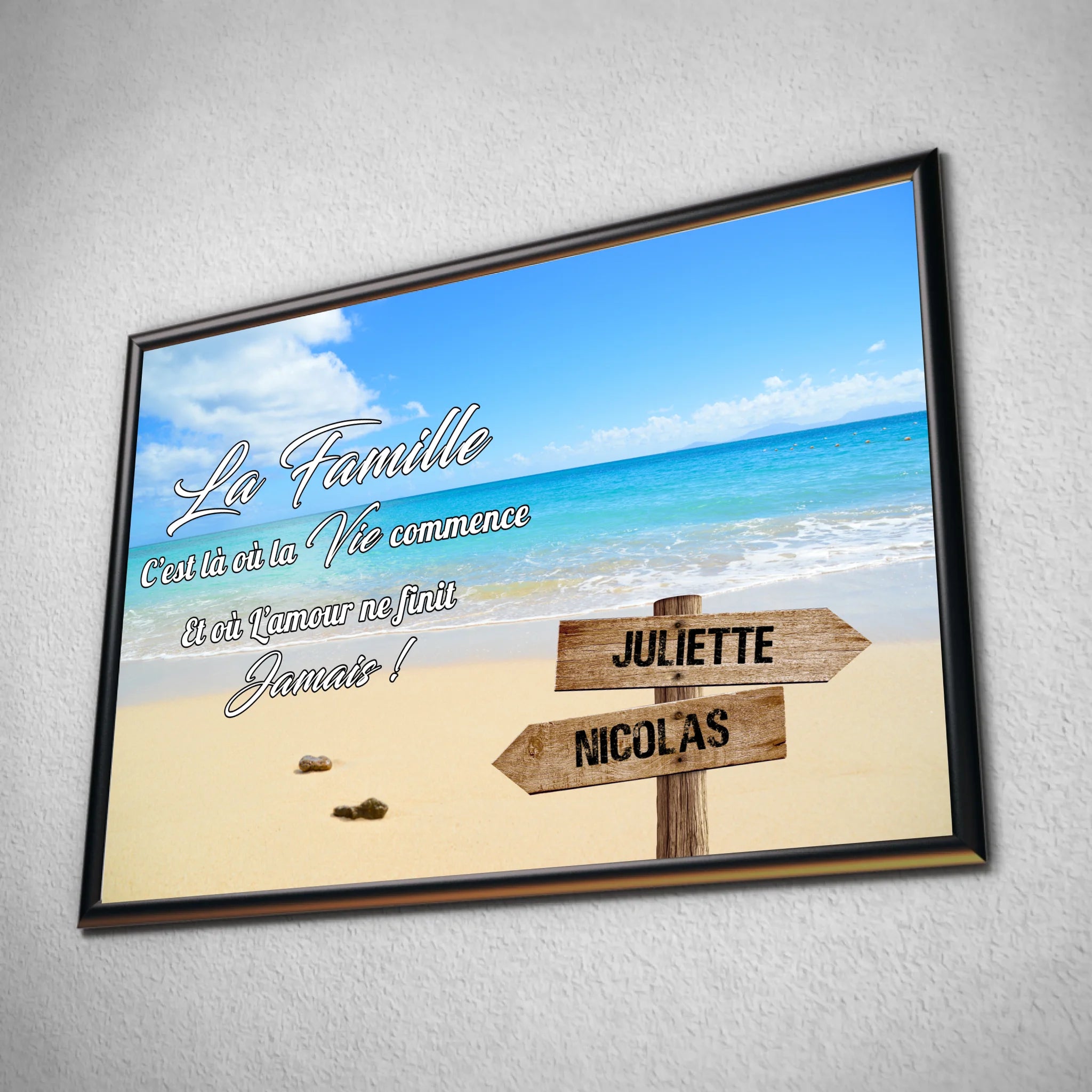 Tableau prénoms - plage sable fin (famille) Toile Unique.fr