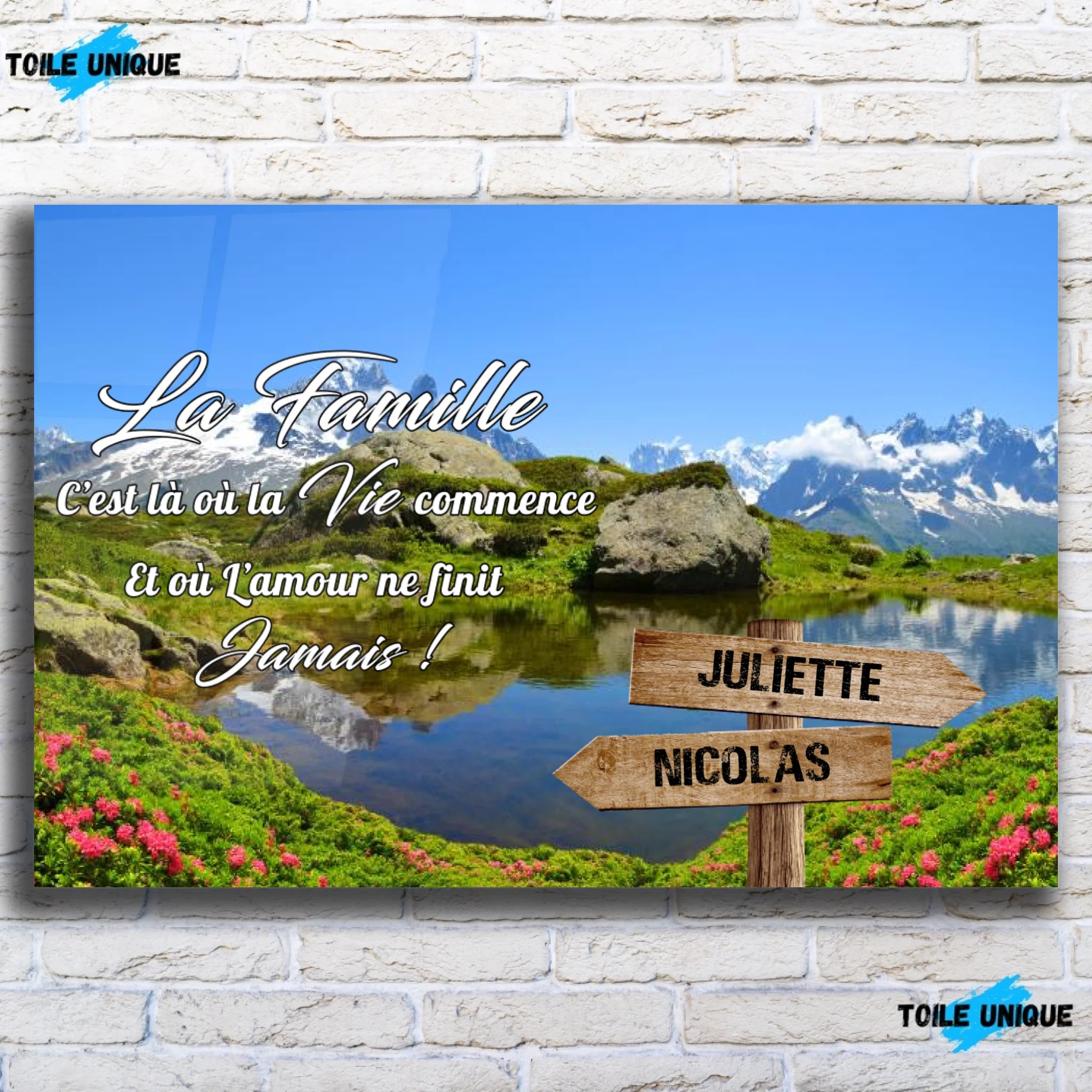 Tableau prénoms - plaine et montagne (famille) Toile Unique.fr