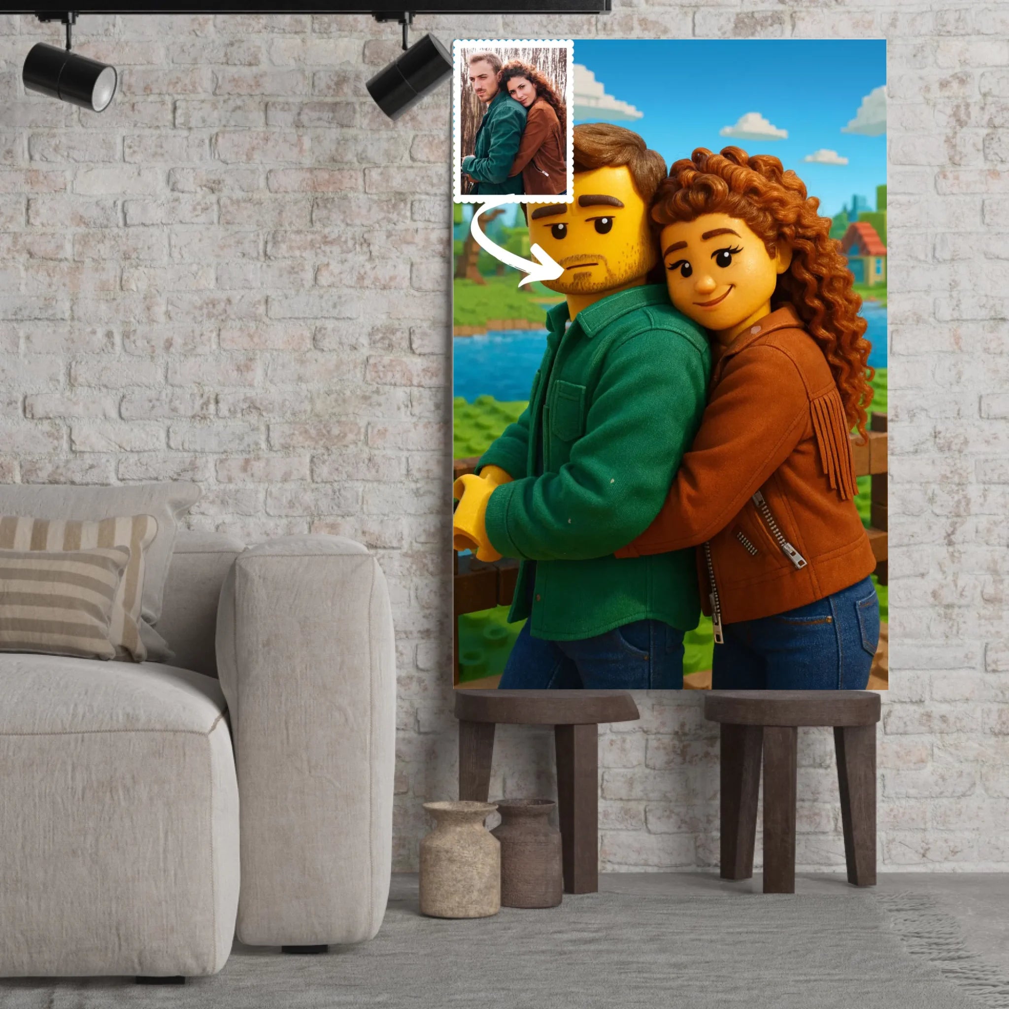 Portrait personnalisé style LEGO 3D Toile Unique