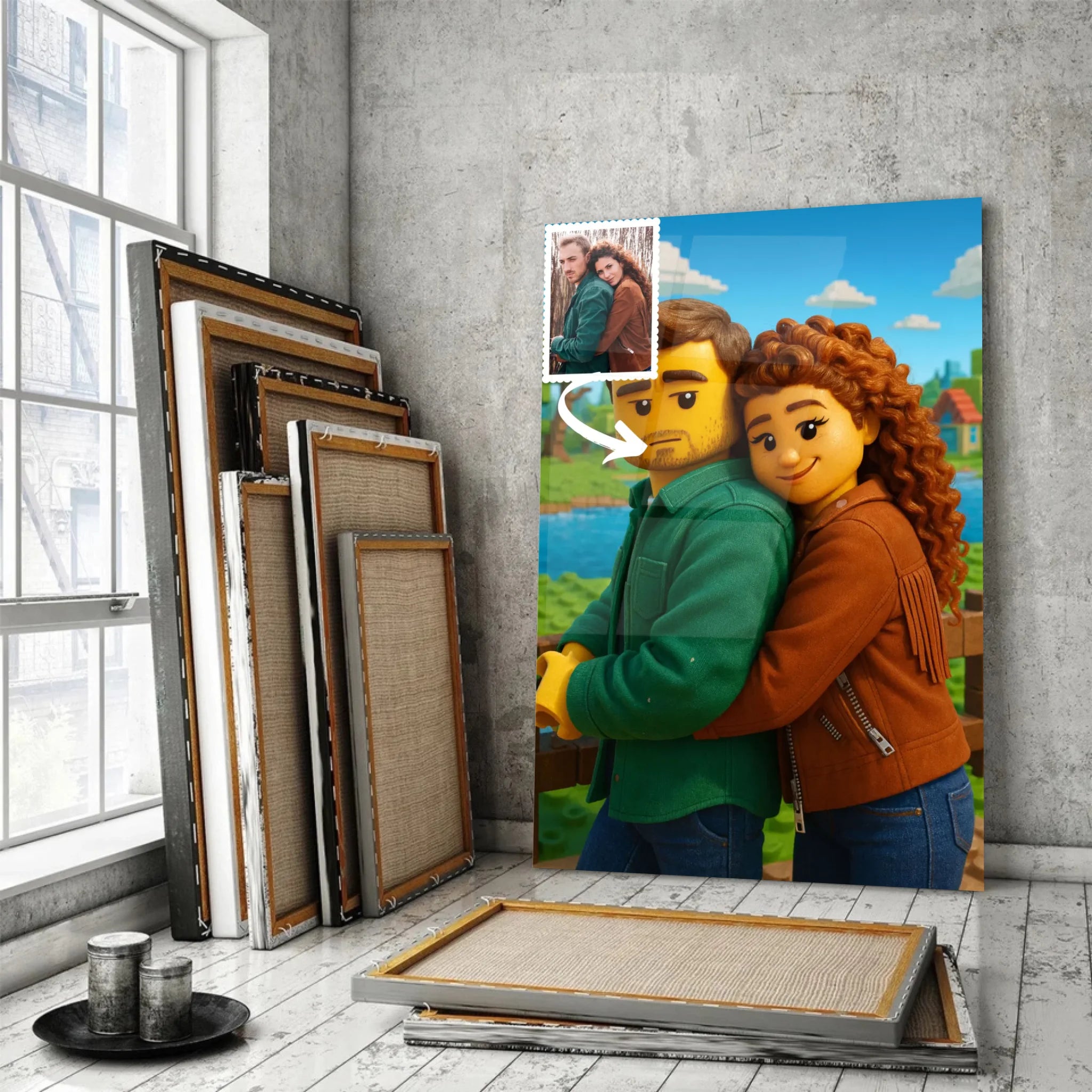 Portrait personnalisé style LEGO 3D Toile Unique