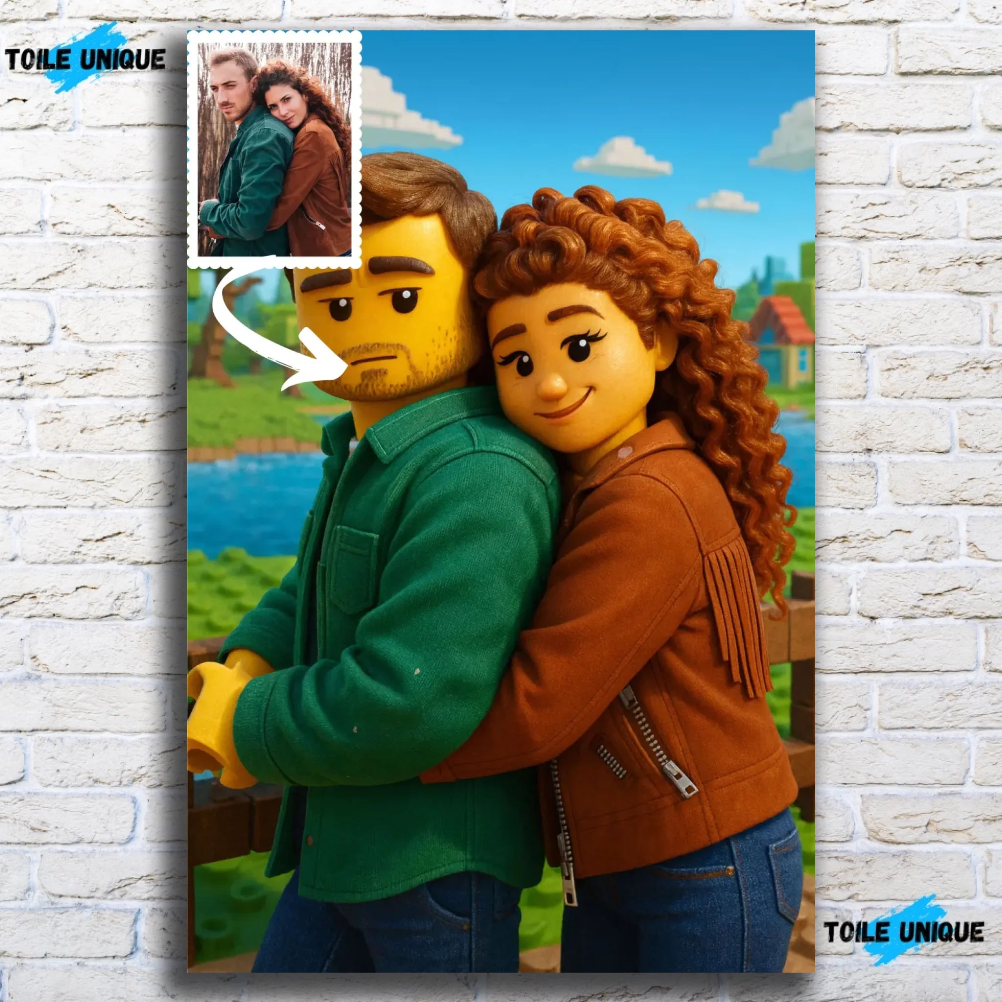 Portrait personnalisé style LEGO 3D Toile Unique