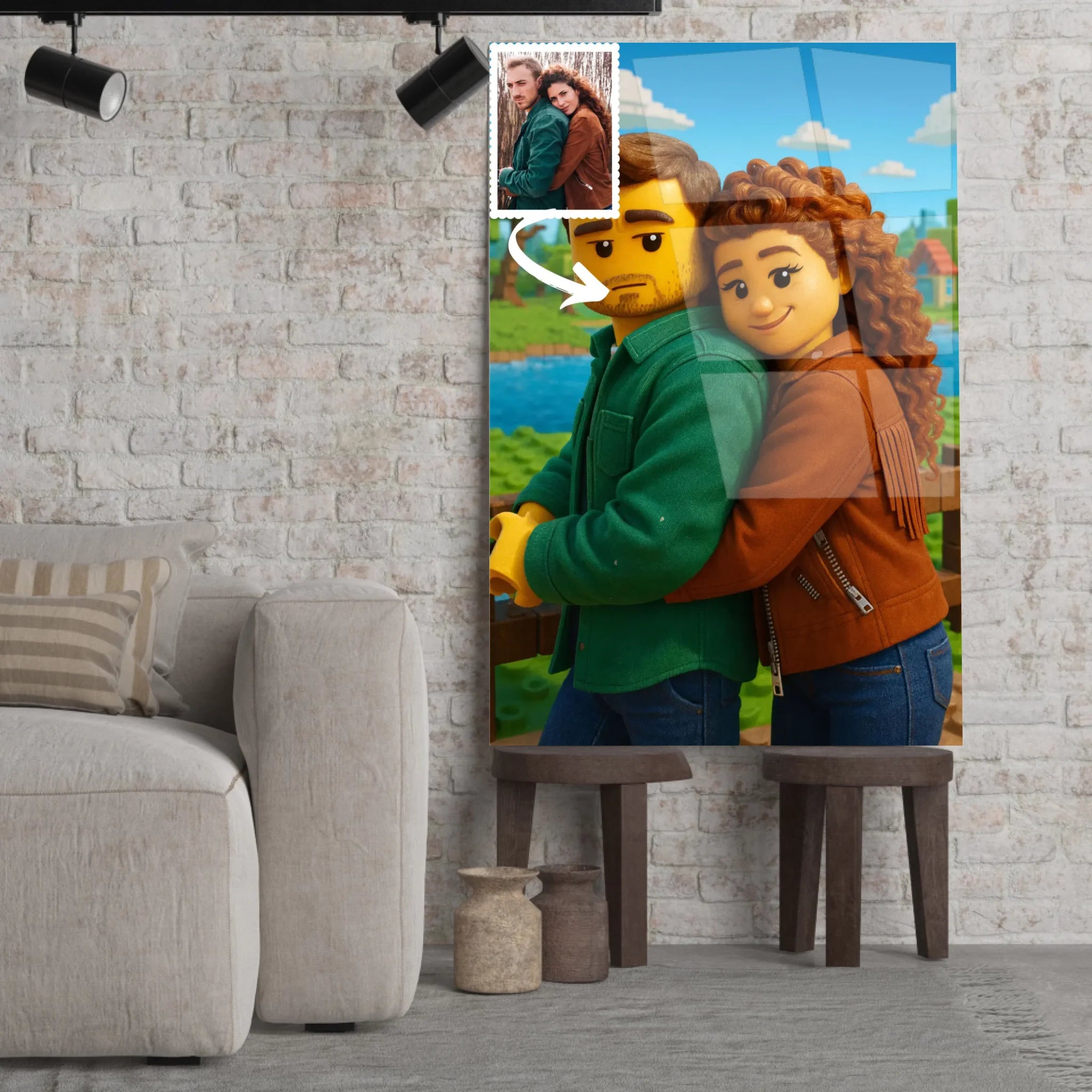 Portrait personnalisé style LEGO 3D Toile Unique