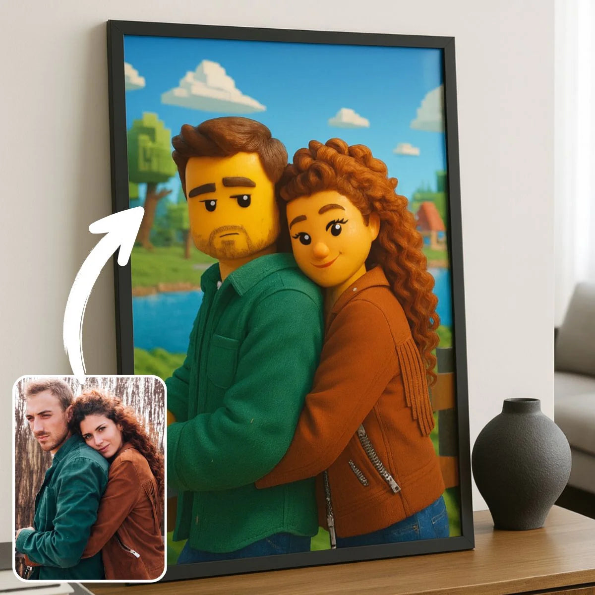 Portrait personnalisé style LEGO 3D Toile Unique