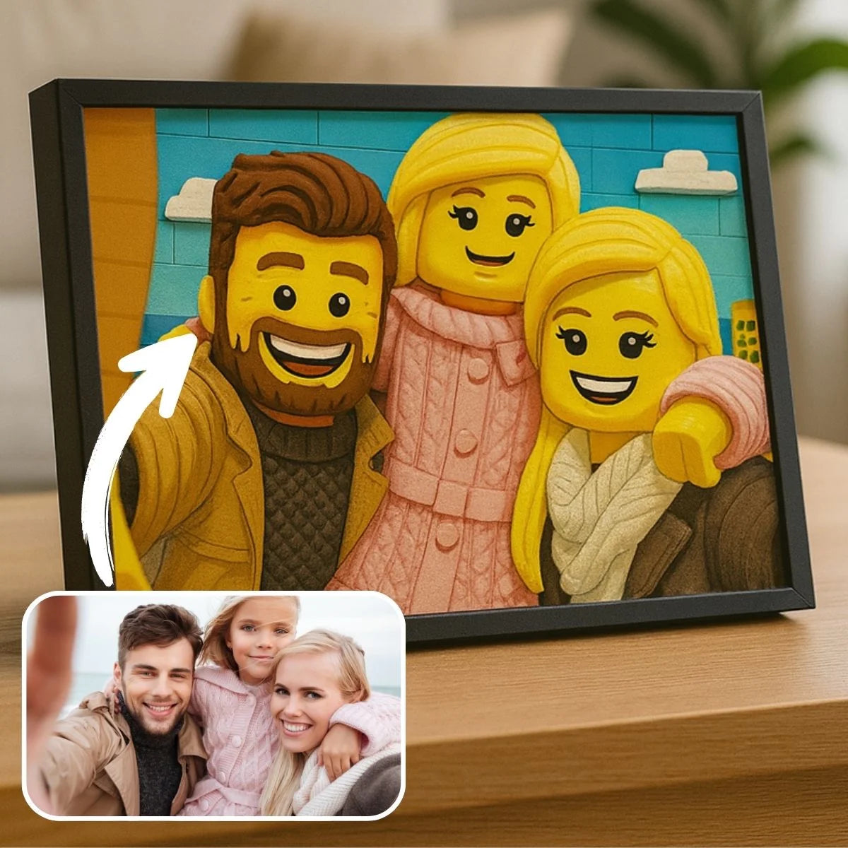 Portrait horizontal personnalisé style LEGO 3D Toile Unique