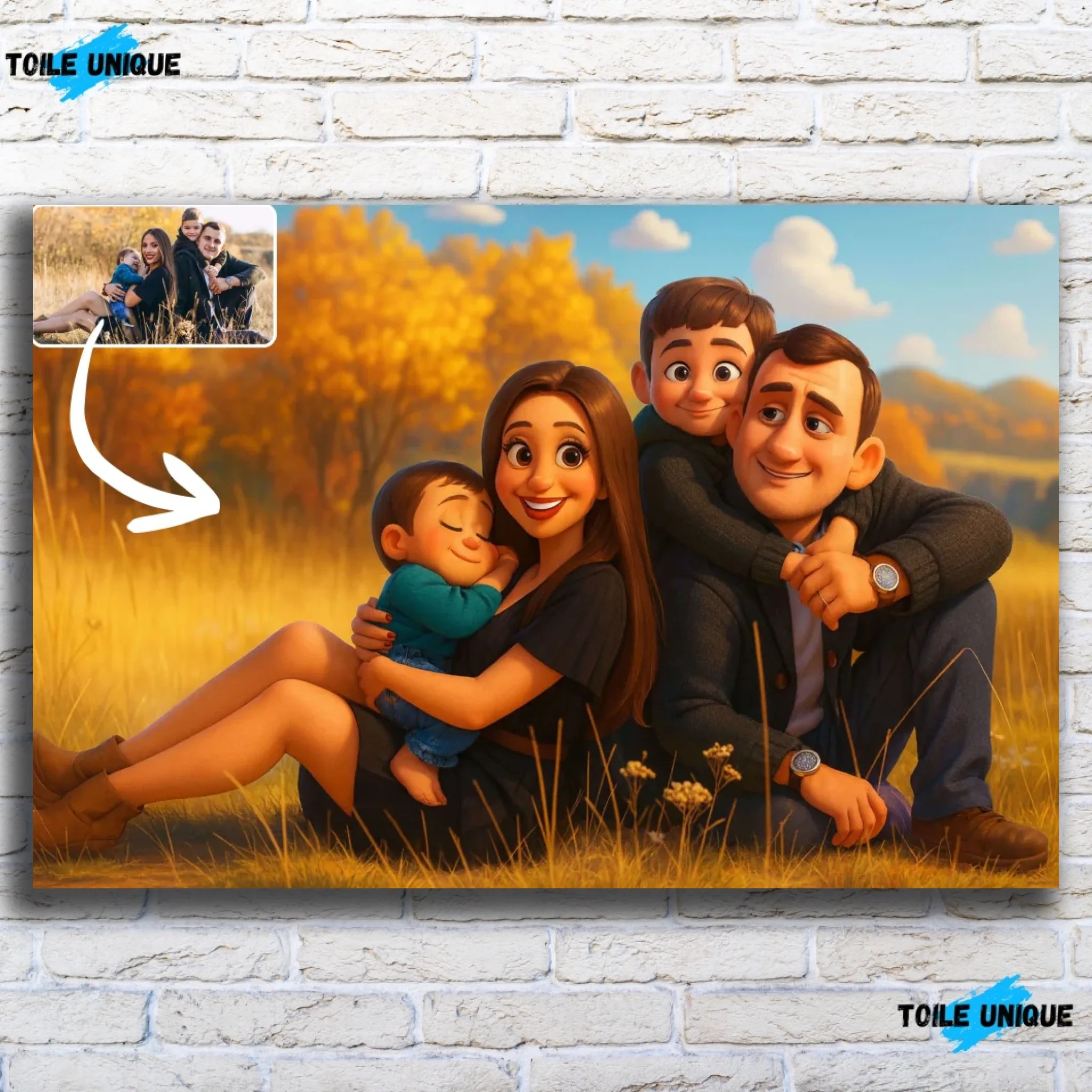 Portrait horizontal personnalisé style anime Pixar 3D Toile Unique