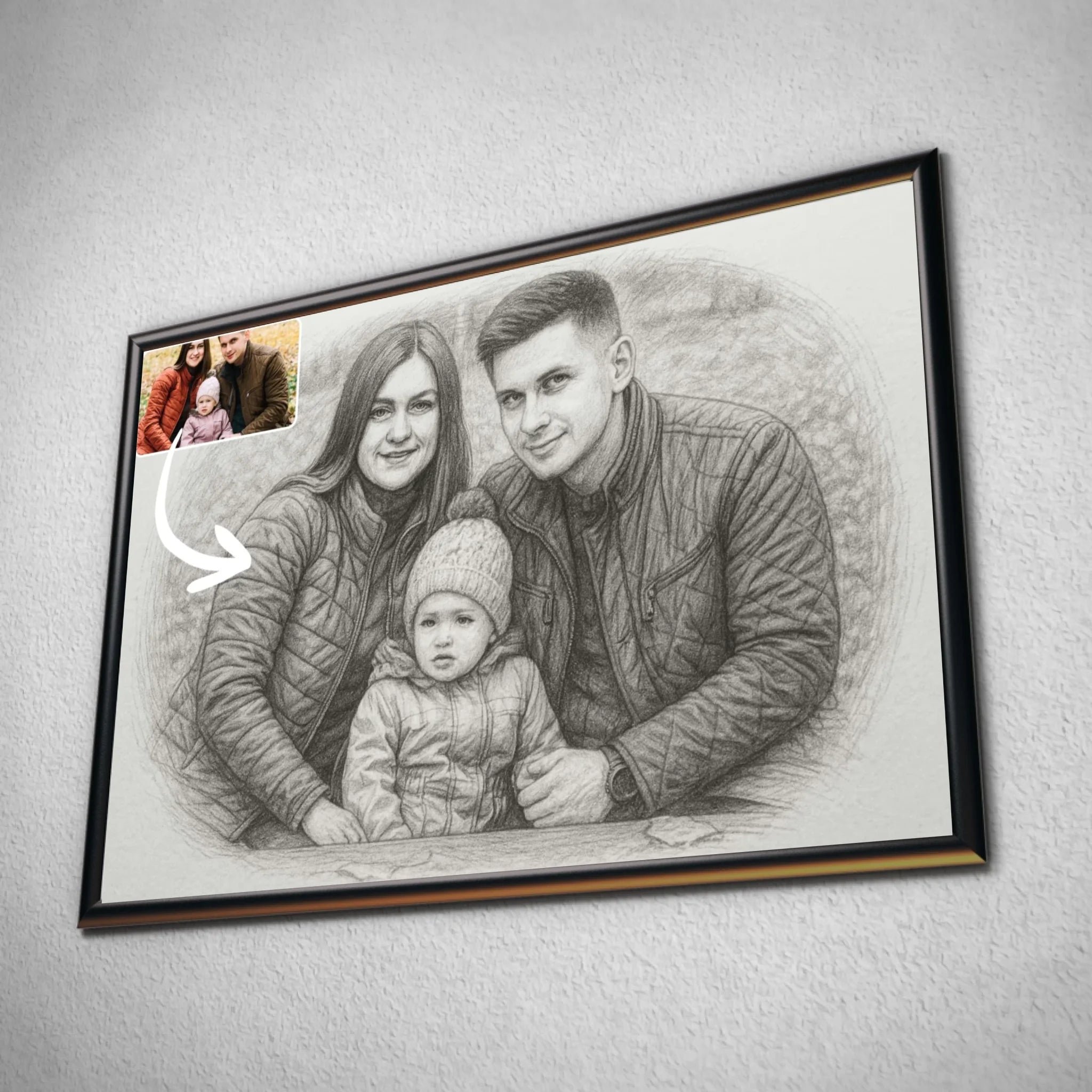 Portrait horizontal personnalisé effet dessin au crayon graphite Toile Unique