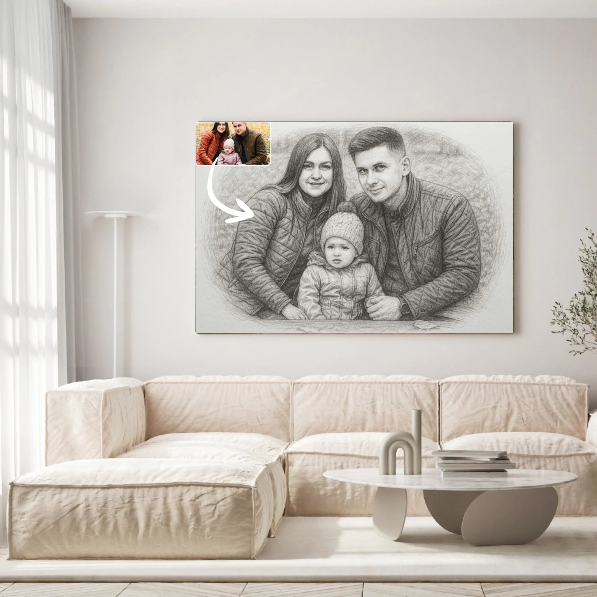 Portrait horizontal personnalisé effet dessin au crayon graphite Toile Unique