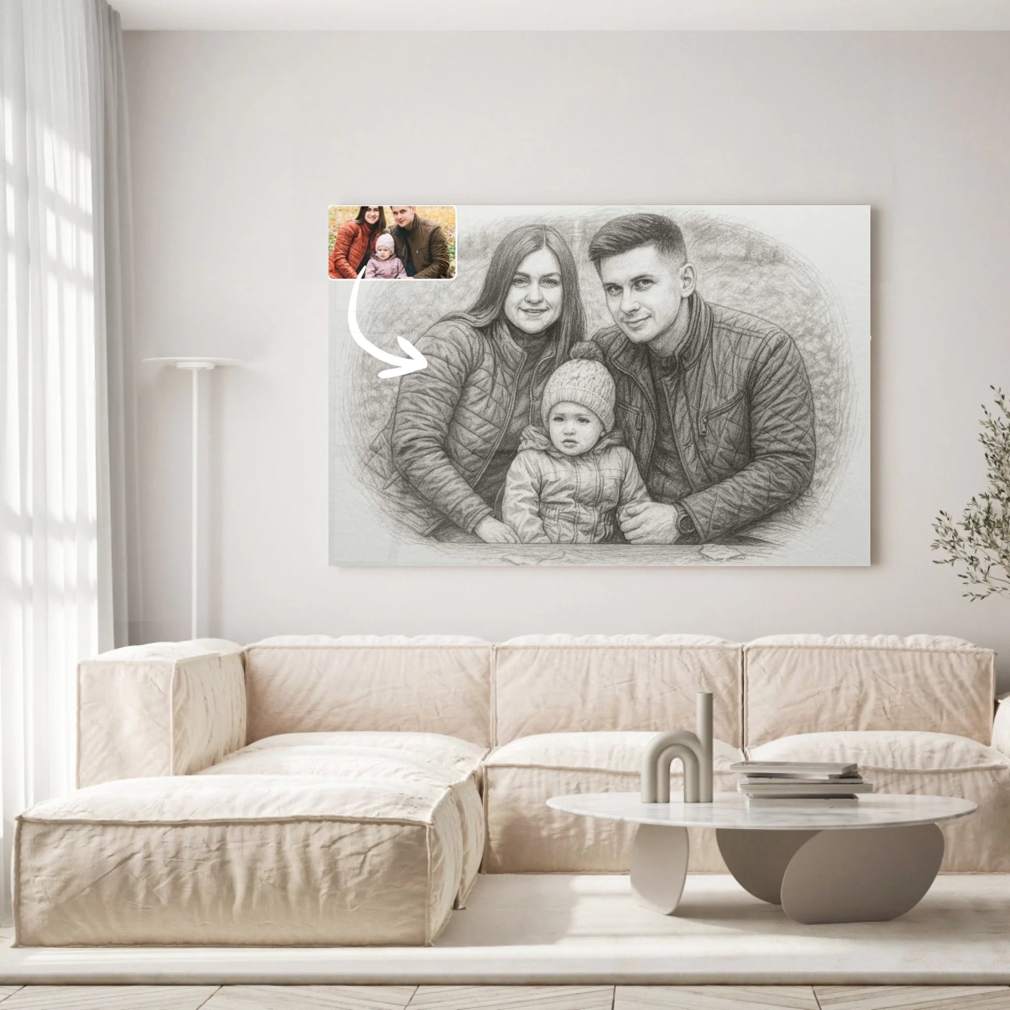 Portrait horizontal personnalisé effet dessin au crayon graphite Toile Unique