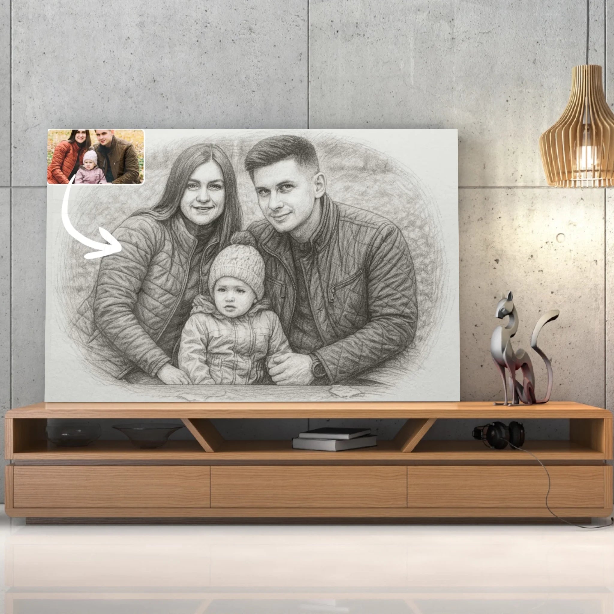 Portrait horizontal personnalisé effet dessin au crayon graphite Toile Unique