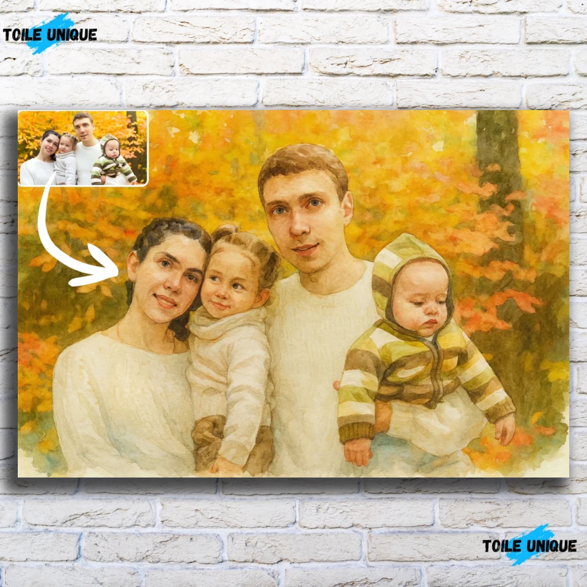 Portrait horizontal personnalisé effet peinture aquarelle Toile Unique