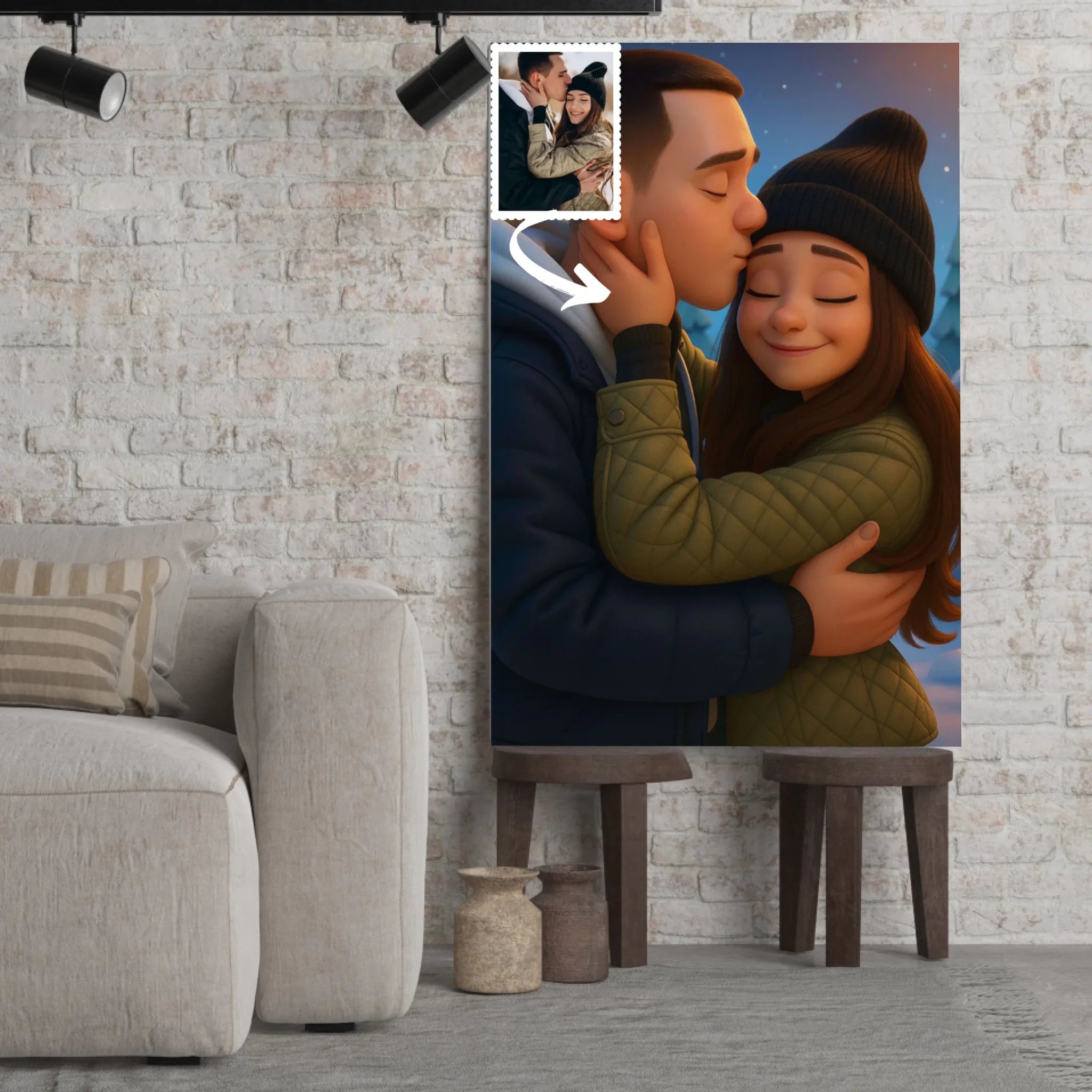 Portrait personnalisé style anime Pixar 3D Toile Unique