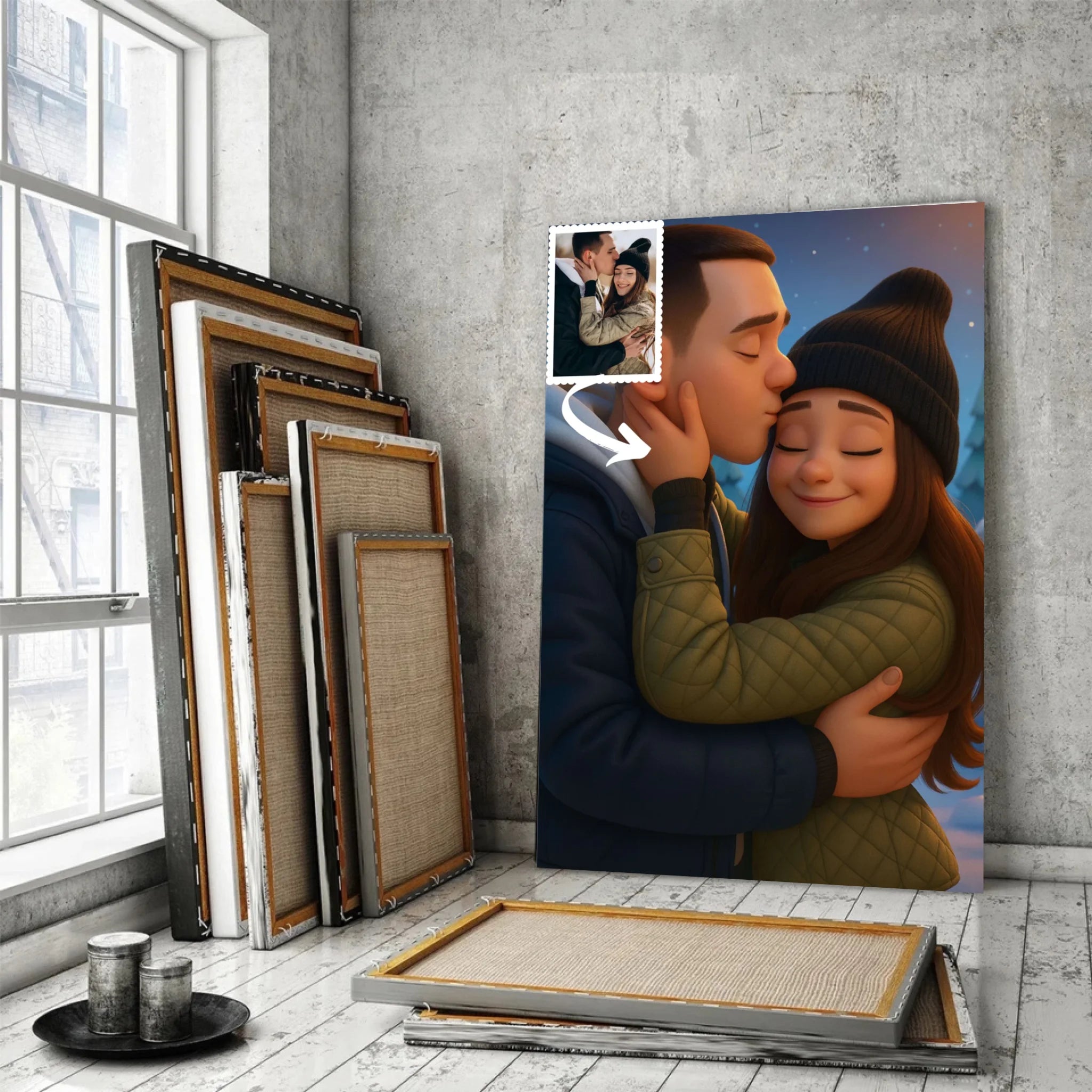 Portrait personnalisé style anime Pixar 3D Toile Unique