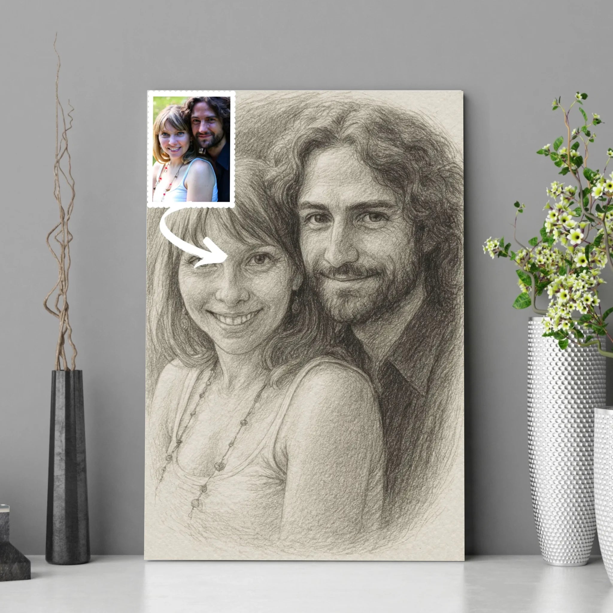 Portrait personnalisé effet dessin au crayon graphite Toile Unique