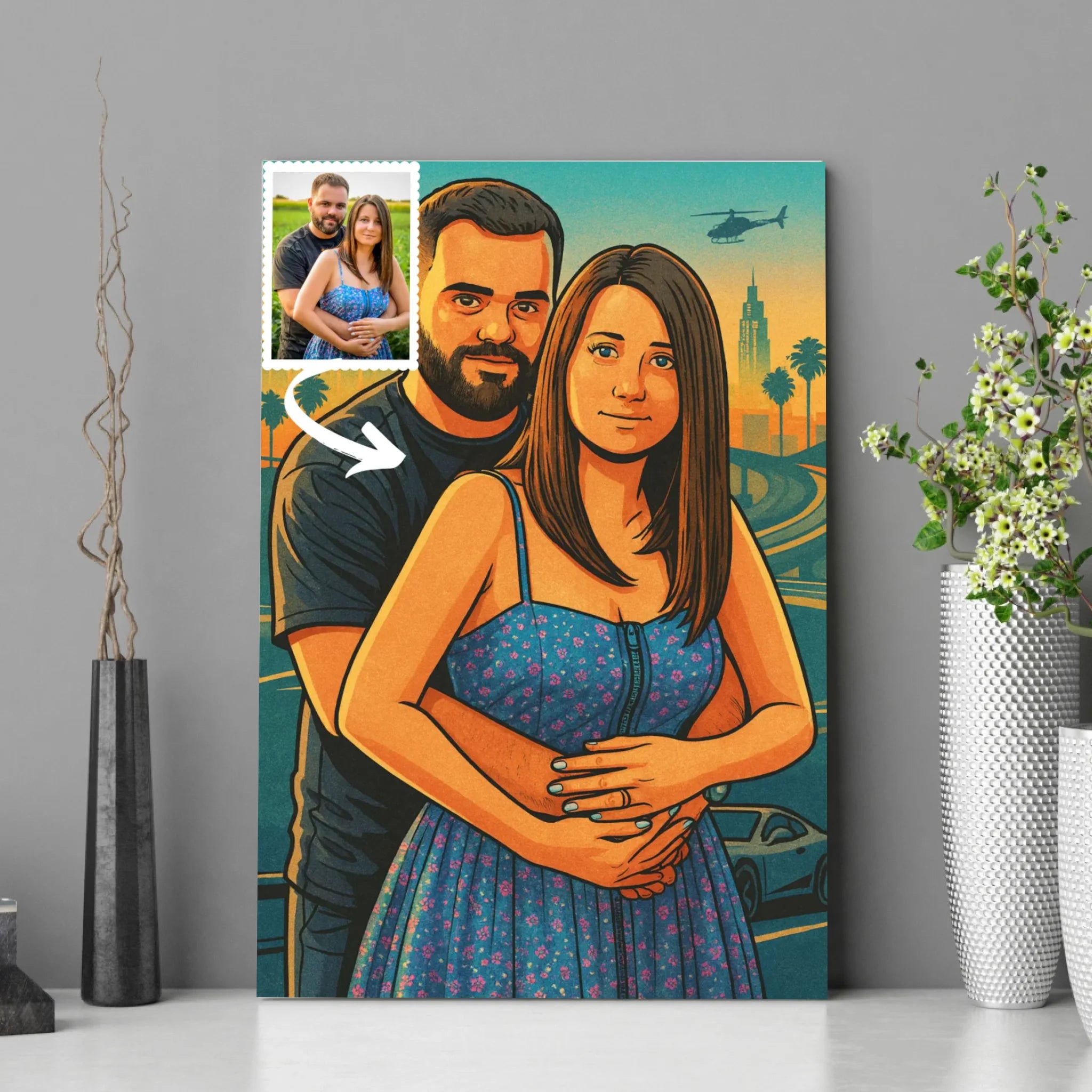 Portrait personnalisé effet cartoon type GTA Toile Unique