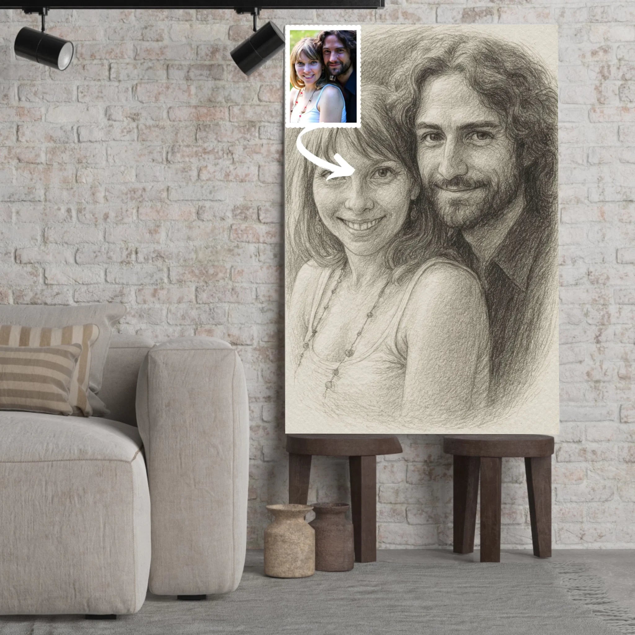 Portrait personnalisé effet dessin au crayon graphite Toile Unique