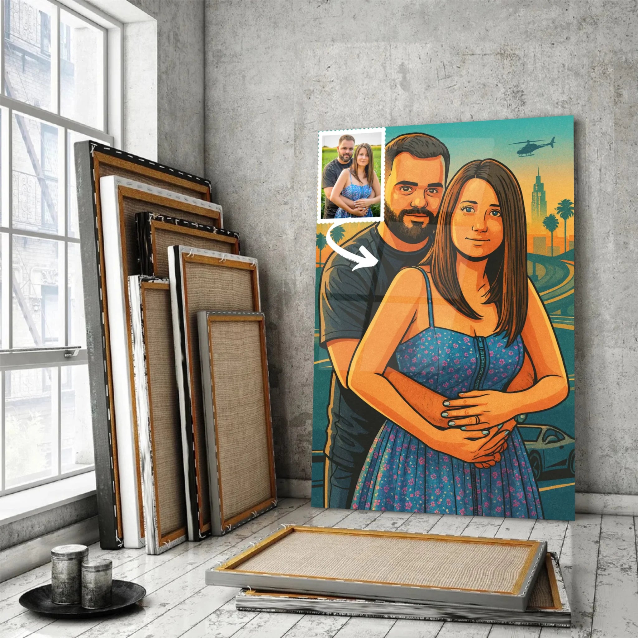 Portrait personnalisé effet cartoon type GTA Toile Unique