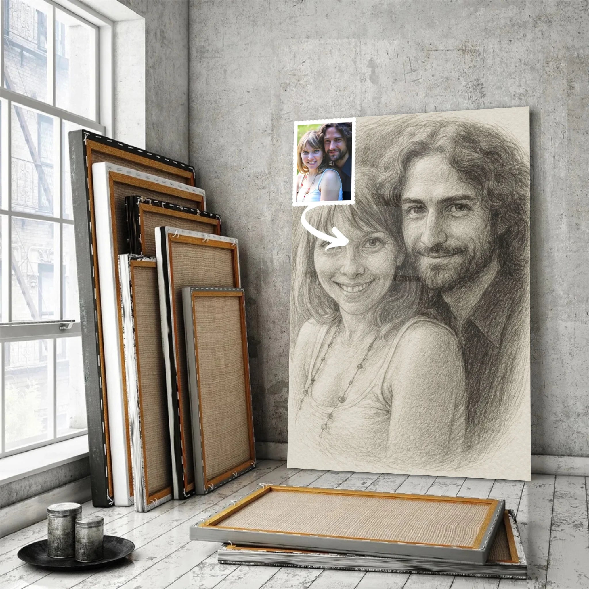 Portrait personnalisé effet dessin au crayon graphite Toile Unique