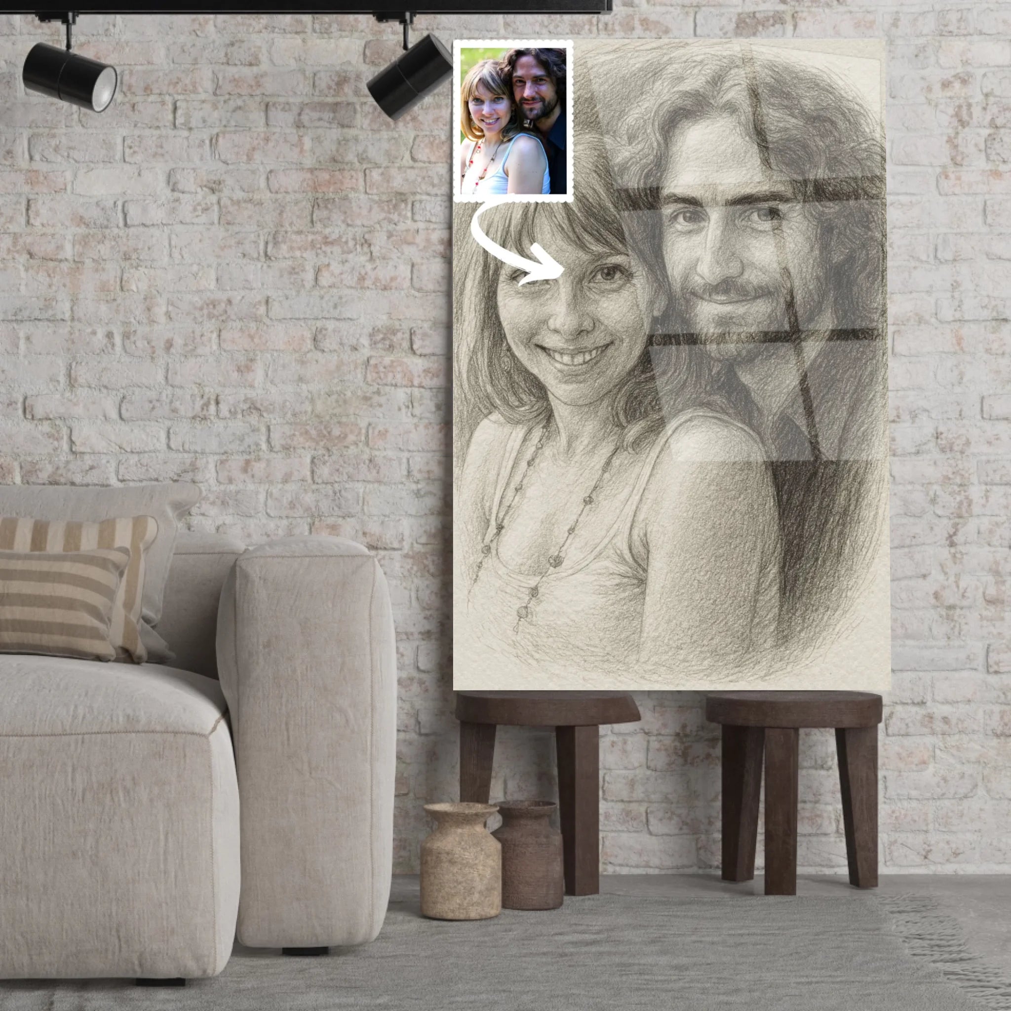 Portrait personnalisé effet dessin au crayon graphite Toile Unique