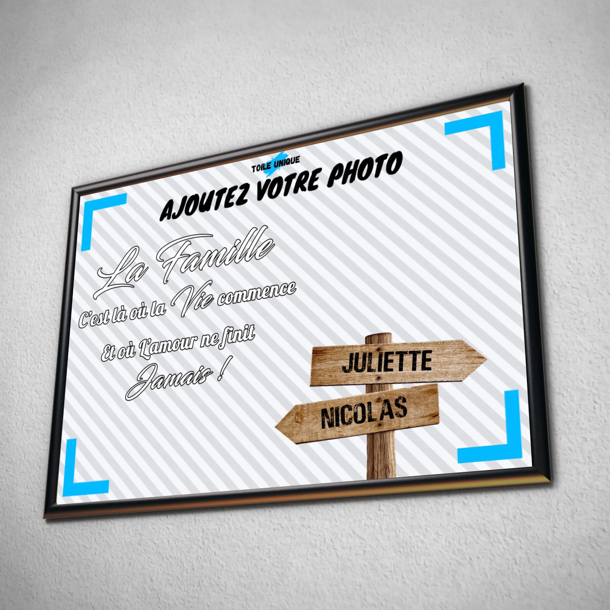 Tableau prénoms -photo personnalisée (famille) Toile Unique.fr