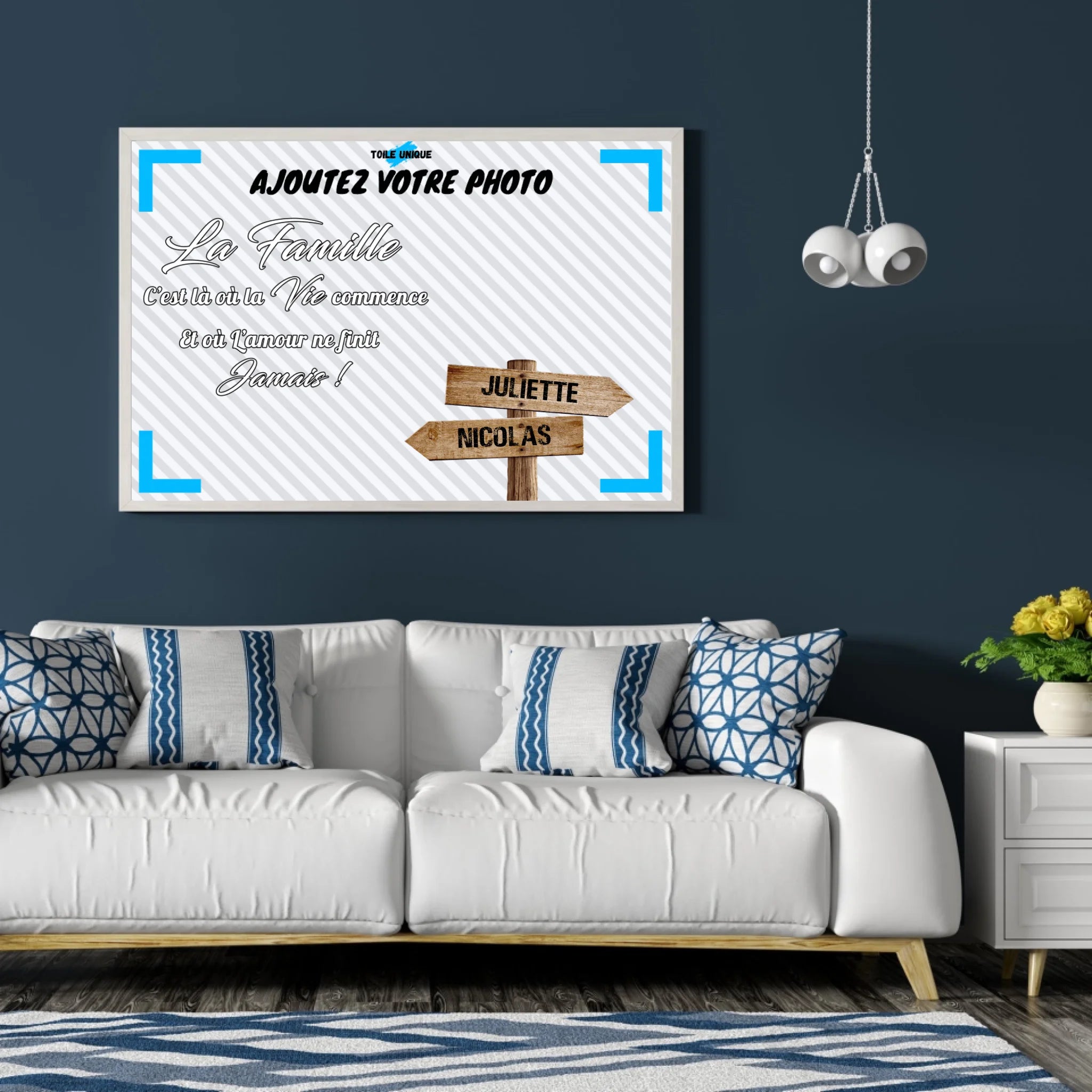 Tableau prénoms -photo personnalisée (famille) Toile Unique.fr