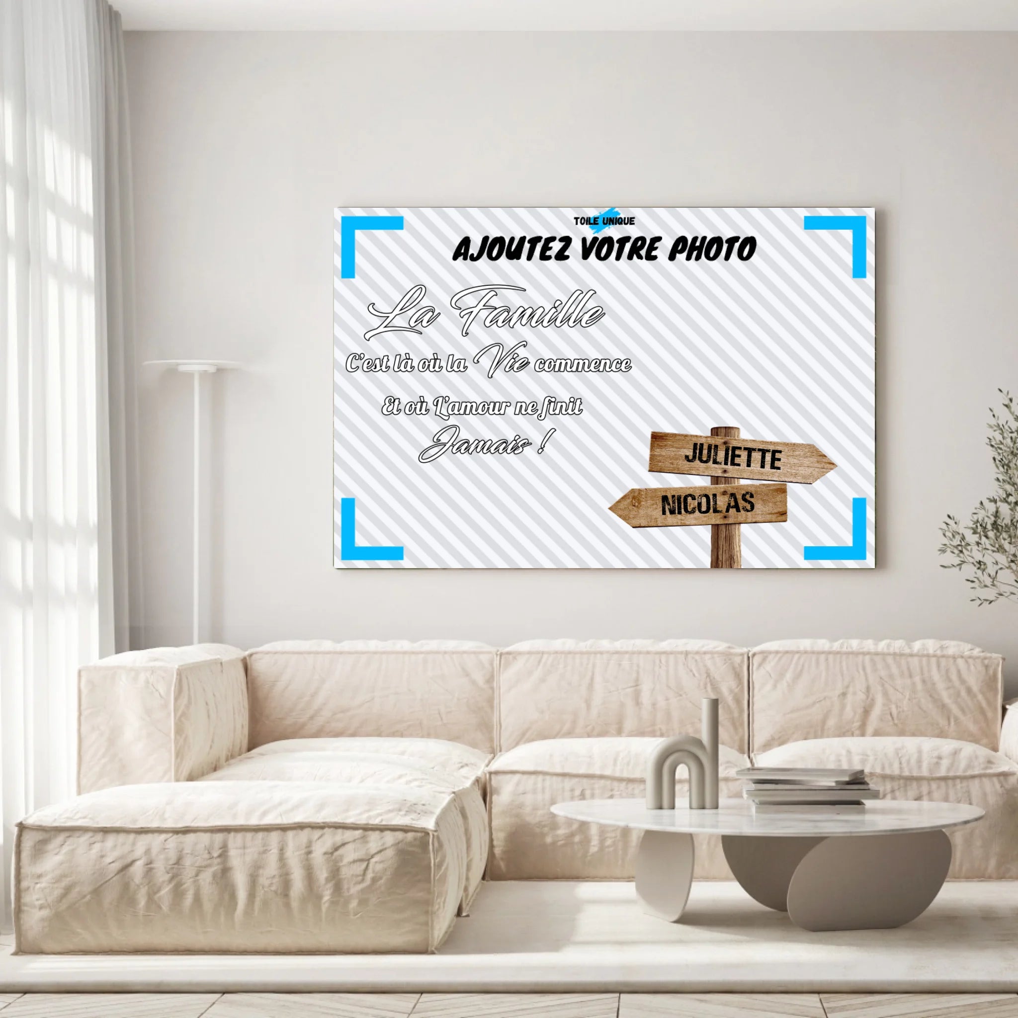 Tableau prénoms -photo personnalisée (famille) Toile Unique.fr
