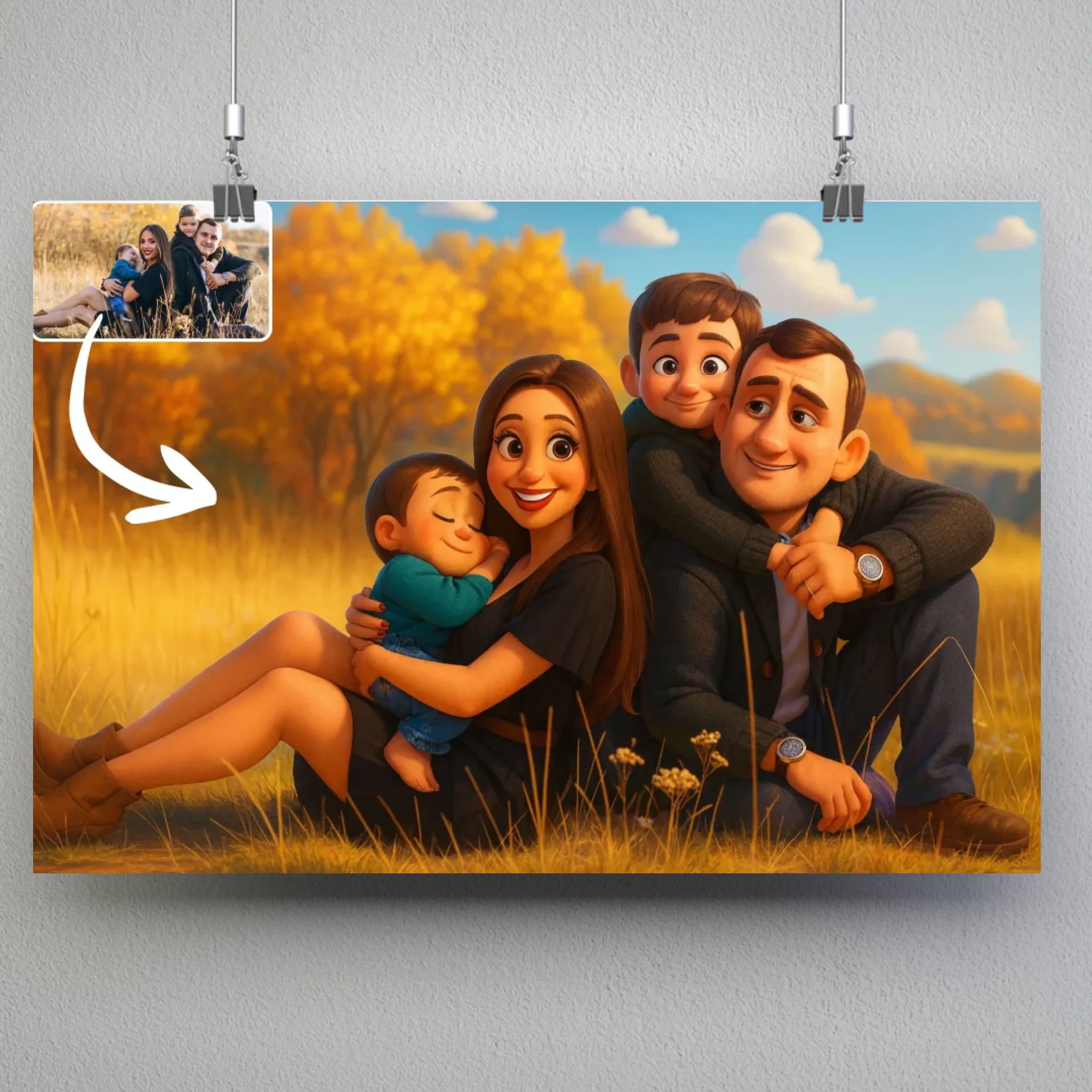 Portrait horizontal personnalisé style anime Pixar 3D Toile Unique