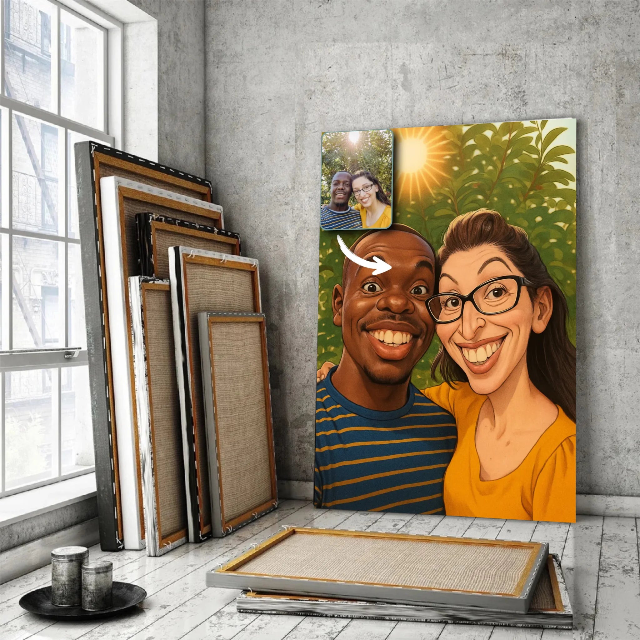 Portrait personnalisé style caricature Toile Unique