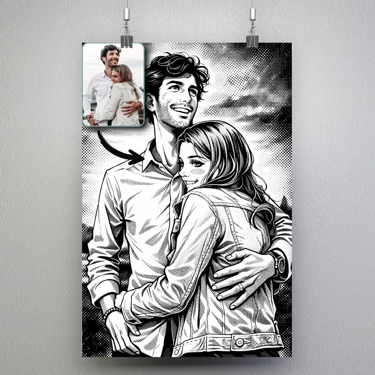 portrait-personnalise-manga-retro-noir-et-blanc Toile Unique