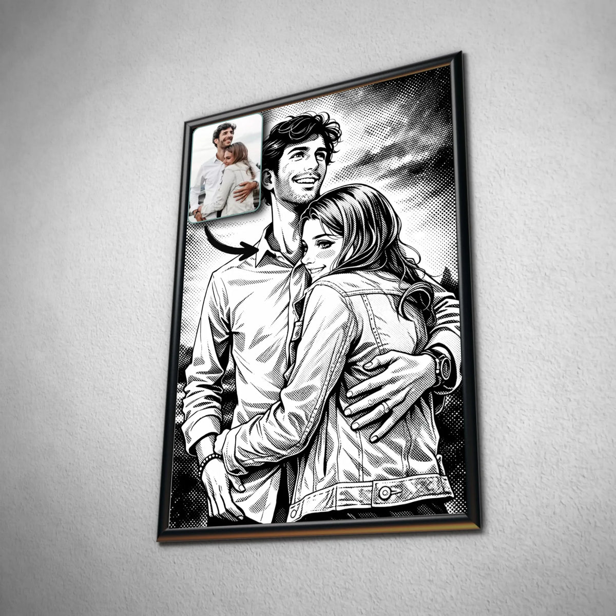 portrait-personnalise-manga-retro-noir-et-blanc Toile Unique