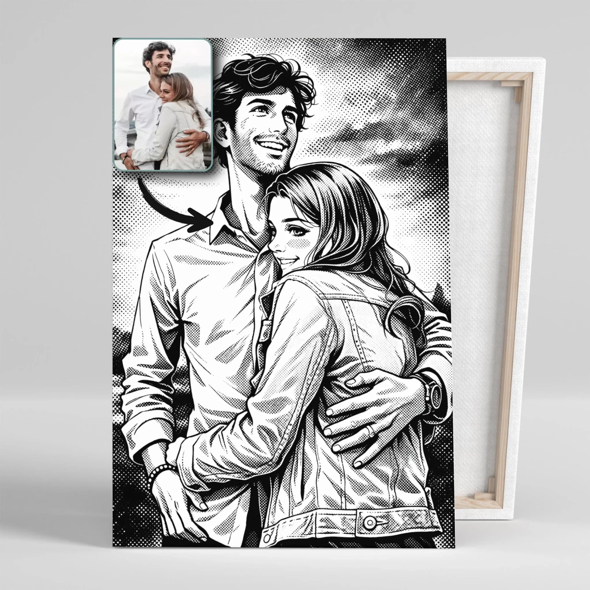 portrait-personnalise-manga-retro-noir-et-blanc Toile Unique