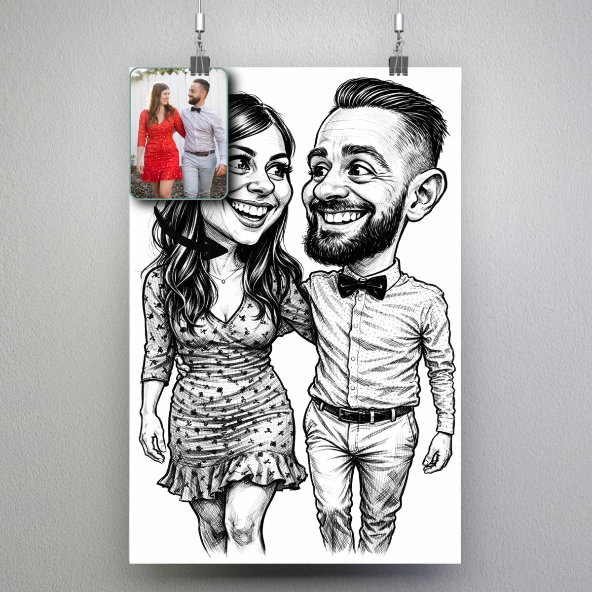 portrait personnalise style caricature noir et blanc Toile Unique