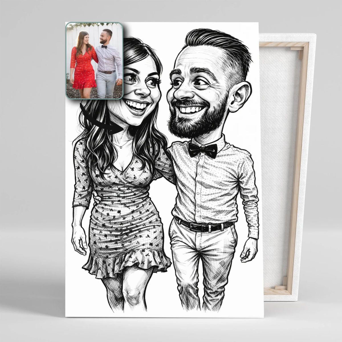 Portrait personnalisé style caricature noir et blanc Toile Unique