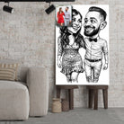 Portrait personnalisé style caricature noir et blanc Toile Unique