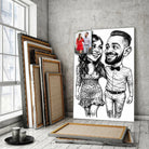 Portrait personnalisé style caricature noir et blanc Toile Unique