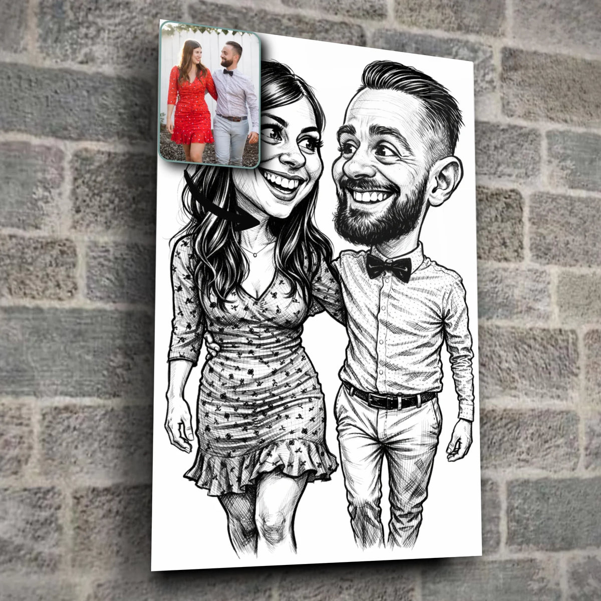 Portrait personnalisé style caricature noir et blanc Toile Unique