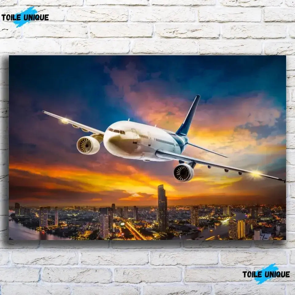 Tableau Décoratif avion de nuit - Toile Unique