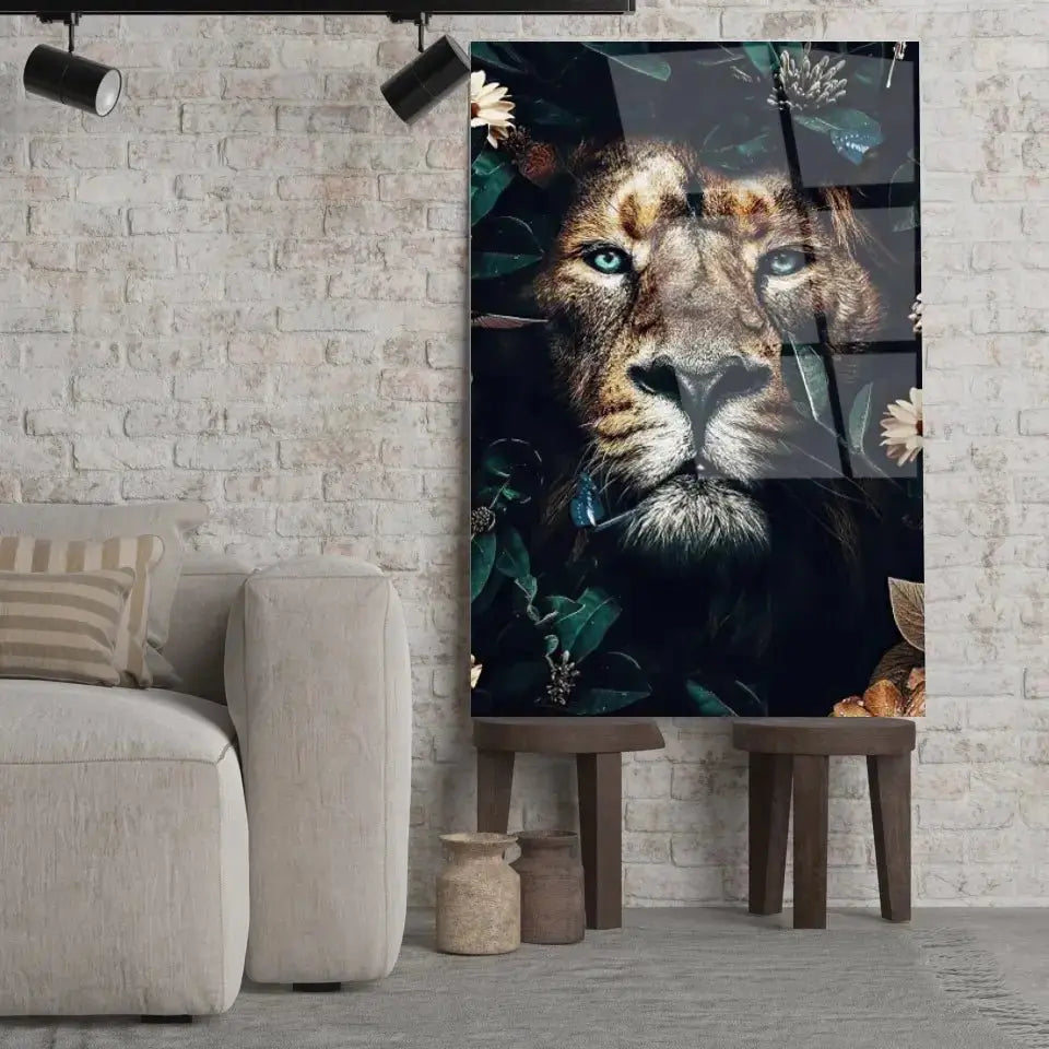 Tableau Lion feuillage - Toile Unique