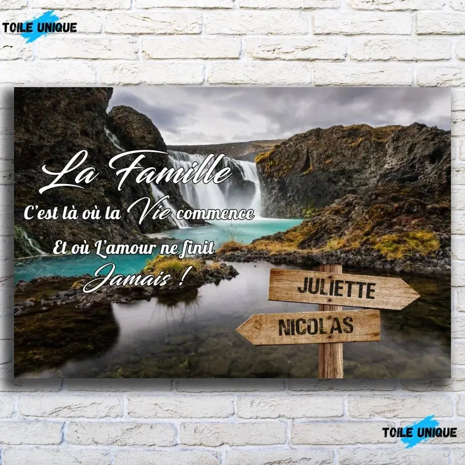 Tableau prénoms - cascade d'eau (famille) Toile Unique.fr
