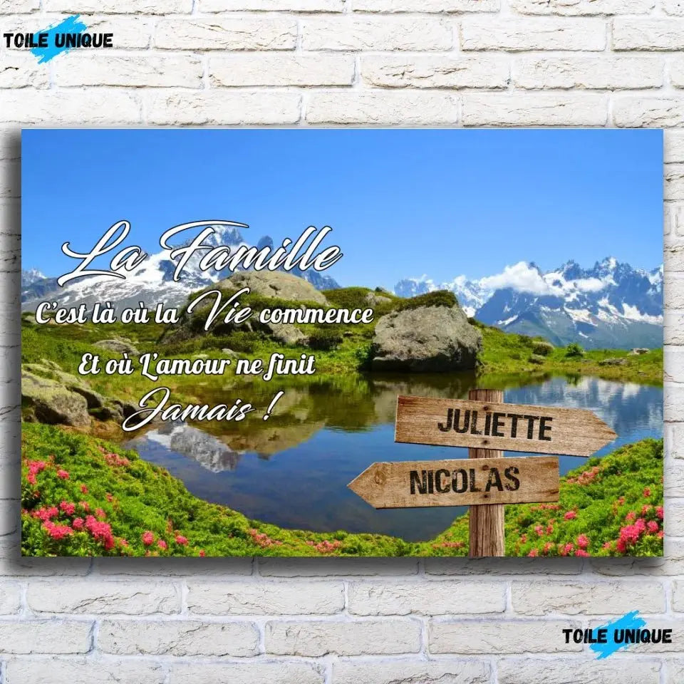 Tableau prénoms - plaine et montagne (famille) Toile Unique.fr