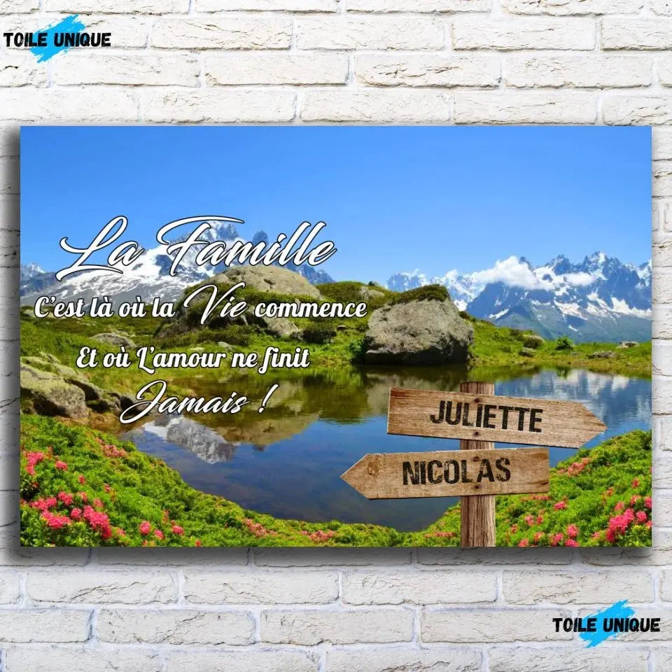 Tableau prénoms - plaine et montagne (famille) Toile Unique.fr