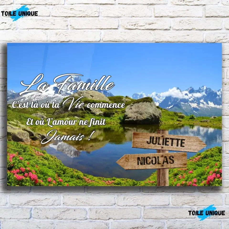 Tableau prénoms - plaine et montagne (famille) Toile Unique.fr